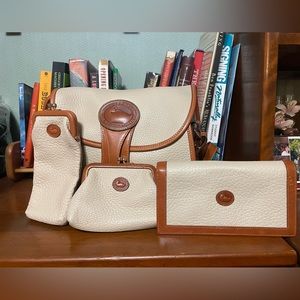 Dooney & Bourke All Weather Leather White & Brown Equestrian Saddle Bag 1990s